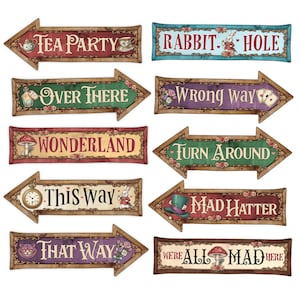 Alice in Wonderland Directional Arrows, Printable Storybook Style Party Signs, Retro Vintage Decor image 3