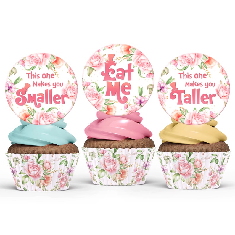 Alice In Wonderland Cupcake Toppers 6 Printable Round Labels Instant Download Wonderland Party Decorations Mad Hatter Tea