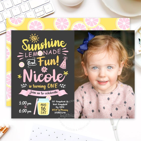 Lemonade Picture Invitation, Sunshine and Lemonade Invitation, Sunshine