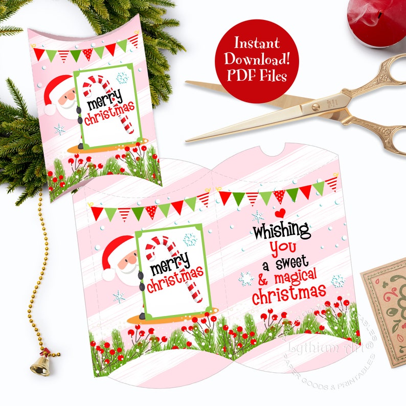 Christmas Packaging Pillow Boxes Template INSTANT DOWNLOAD Xmas Gifts Christmas Printable Boxes Cute Santa Gift Box Christmas Boxes