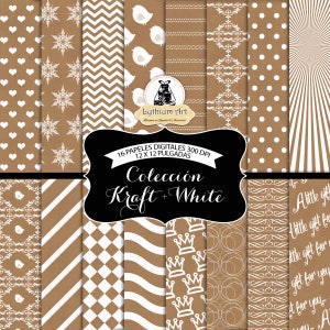 Kraft Digital Paper, Craft Paper, Kraft Scrapbook Paper, Printable Paper, Instant Download, White Patterned Paper, Kraft Paper, Scrapbook