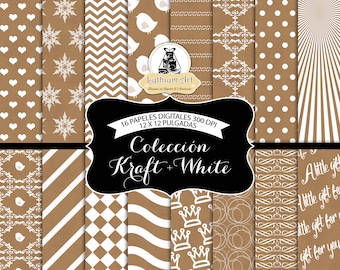 Kraft Digital Paper, Craft Paper, Kraft Scrapbook Paper, Printable Paper, Instant Download, White Patterned Paper, Kraft Paper, Scrapbook