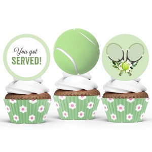 Tennis Cupcake Toppers, Printable Round Labels, Instant Download, Tennis Party Decorations, Tennis Bridal Shower, Tennis Baby Shower