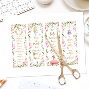Alice in Wonderland Bookmarks, Printable Mad Hatter Tea Party Favors