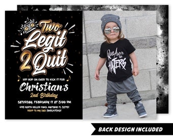 Two Legit 2 Quit Photo Invitation, Printable Invite, Second Birthday, Hip Hop Party Invite, 90s Style Birthday Party