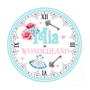 Alice In Wonderland Party Clock, Printable and Personalized Decorative Clock, Baby Shower, Mad Tea Party, First Birthday, Welcome Sign