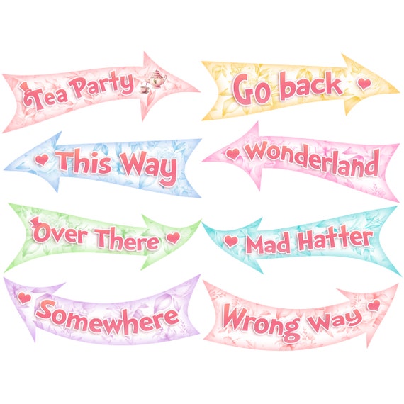 Mad Hatter Tea Party Decorations 5 Alice in Wonderland Arrow Signs