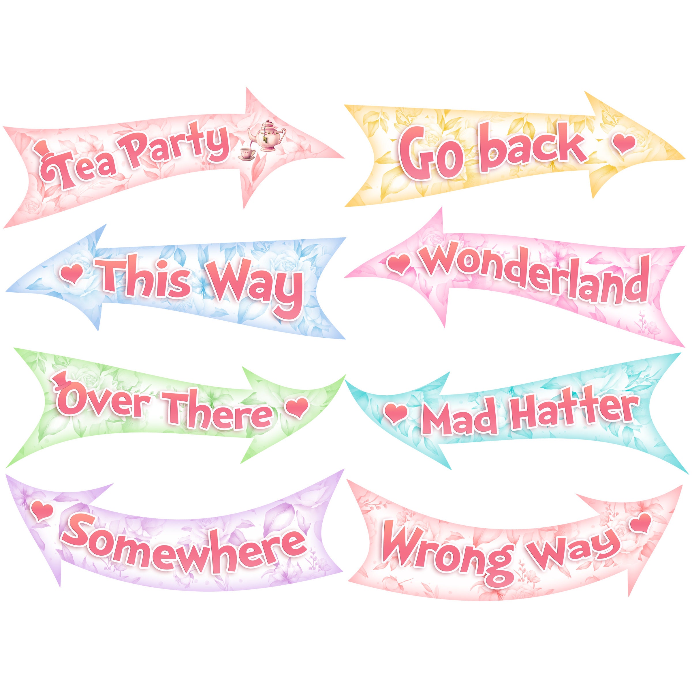 Alice in Wonderland Party Decorations, Mad Hatter Tea Party Supplies, Arrow  Hanging Signs Pack of 10(Double-Sided Design)