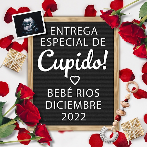 Anuncio de Embarazo Digital San Valentín, Entrega Especial de Cupido, Anuncio Divertido de Embarazo para Redes Sociales, Instagram Facebook