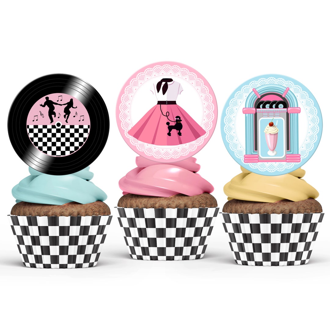 50s Sock Hop Party Cupcake Toppers, Instant Download, 50s Party Toppers ...
