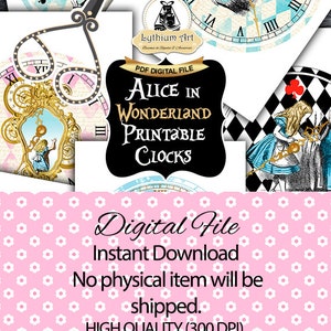 ALICE IN WONDERLAND Clocks, Printable Clock, Vintage Alice, Alice in ...