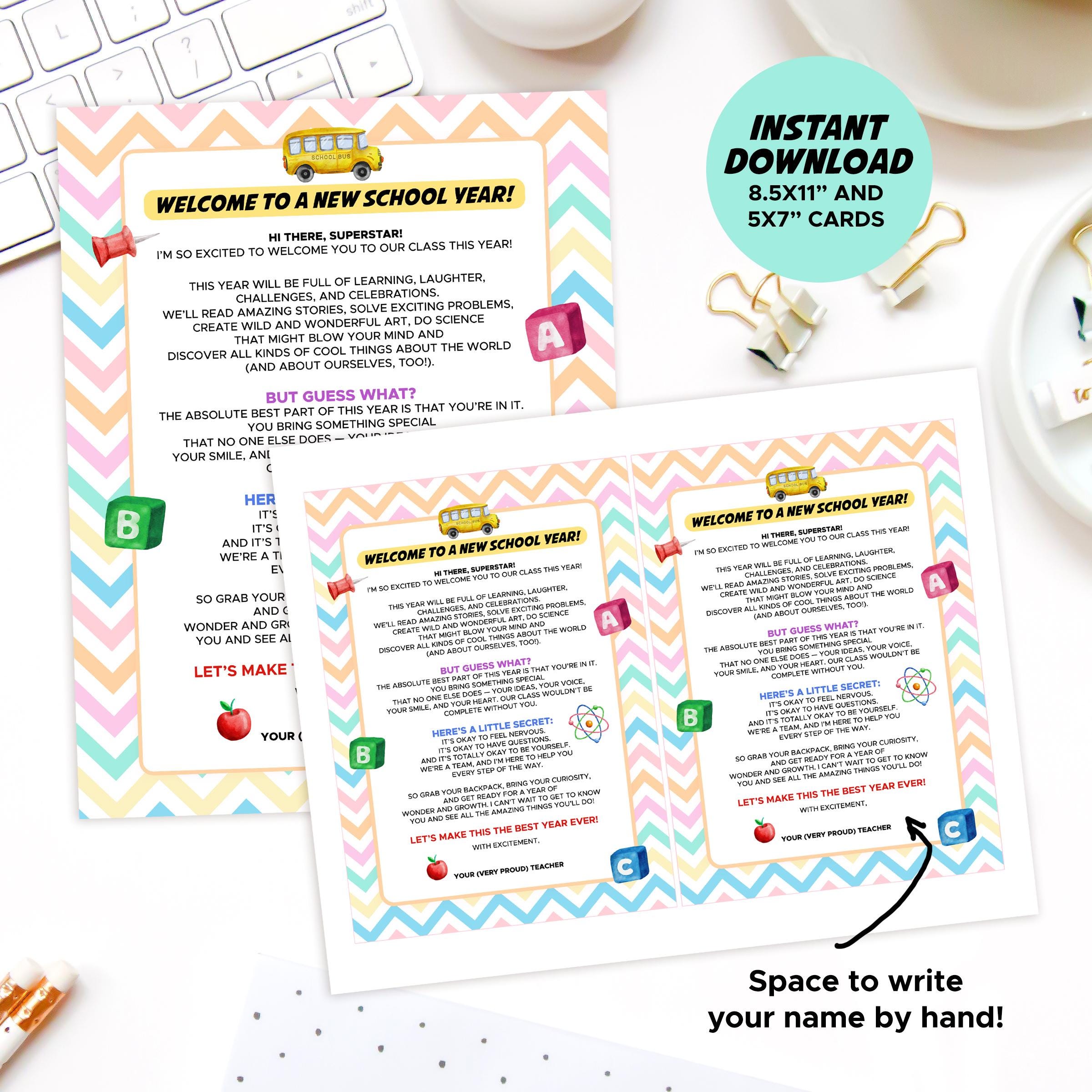 Back to School Welcome Letter From Teacher, Instant Download, First Day ...