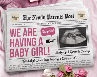 It's a Girl Digital Announcement for Social Media, We're Having a Baby Girl, Girl Pregnancy Announcement, Instagram Facebook Announcement
