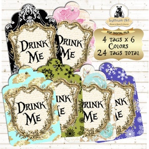 Alice In Wonderland Tags, Alice Tags, Alice Gift Tags, Wonderland Gift Tags, INSTANT DOWNLOAD, Alice Party, Tea Party, Drink Me, Eat Me Tags image 2