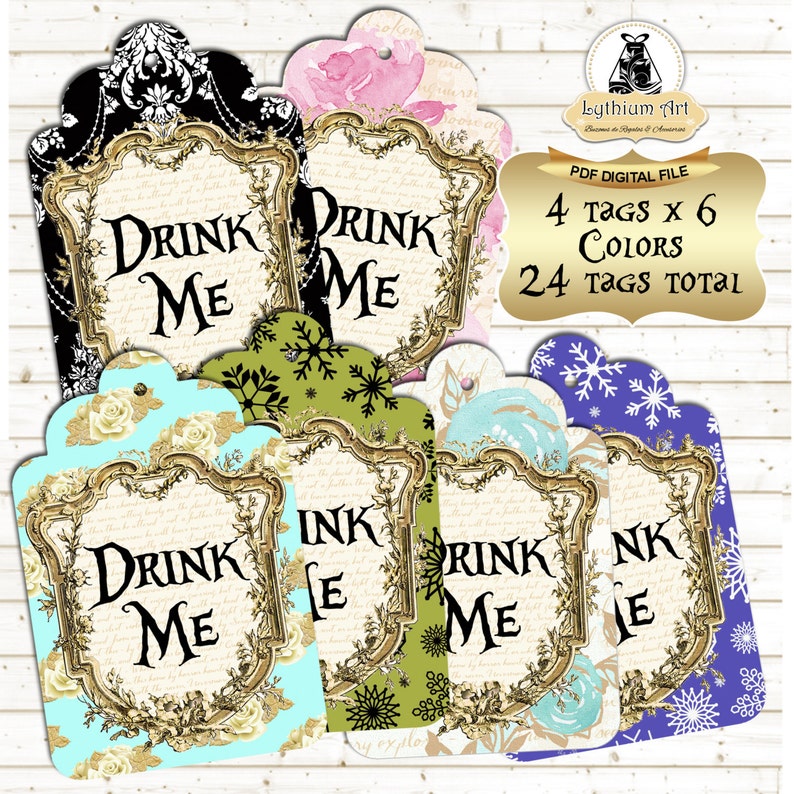 Alice In Wonderland Tags, Alice Tags, Alice Gift Tags, Wonderland Gift Tags, INSTANT DOWNLOAD, Alice Party, Tea Party, Drink Me, Eat Me Tags image 2