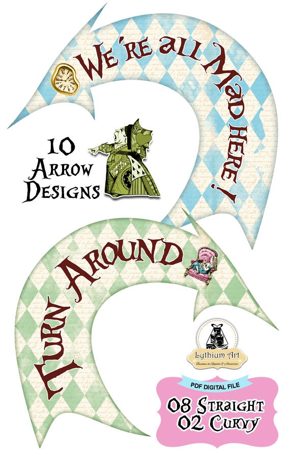 ALICE IN WONDERLAND Party Signs, Alice in Wonderland Arrows, Alice