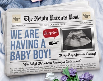 Pregnancy Announcement Digital Baby Boy, Personalized Social Media Post