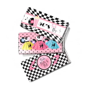 50s Sock Hop Party Chocolate Wrappers, INSTANT DOWNLOAD, 50s Candy Bar Labels, 50s Birthday Party Labels, 50s Party Printable Labels