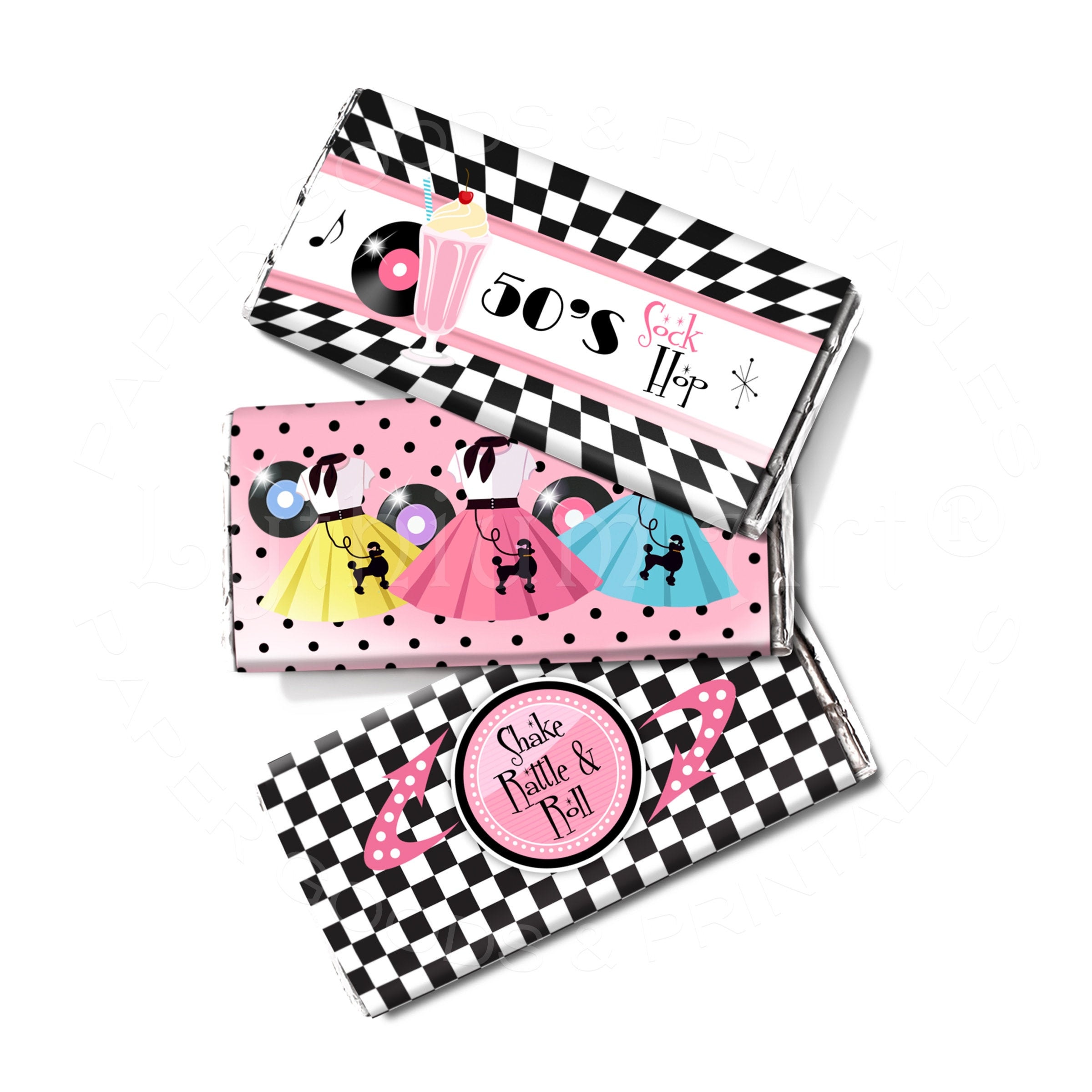 50s Sock Hop Chocolate Wrappers DOWNLOAD 50s - Etsy