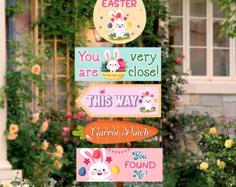 Kit di 16 cartelli per caccia alle uova di Pasqua, decorazioni per giardino, cortile, coniglietto, caccia pasquale, feste, giochi per bambini