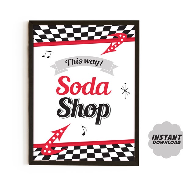 Soda Shop Party Sign, 50s Sock Hop Party Decor, Printable Soda Shop Poster 1950s Party Decor, Vintage Diner Sign Instant Download