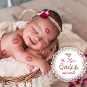 Valentine Kiss Overlay, 20 PNG Trend Lips Overlay Valentijnsdag met transparante achtergrond, Clipart Kisses Rood Roze Fotografie Overlay