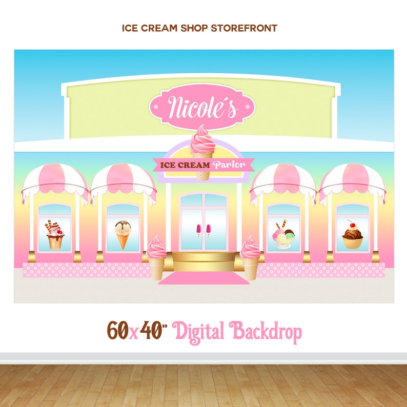 ICE CREAM Shop Storefront Backdrop Candy Shop Printable Etsy