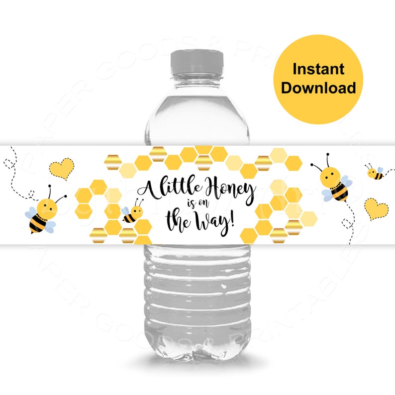 Bee Water Bottle Labels, Sweet as can bee Baby Shower Labels, Instant Download, Printable Bumble Bee Labels image 1
