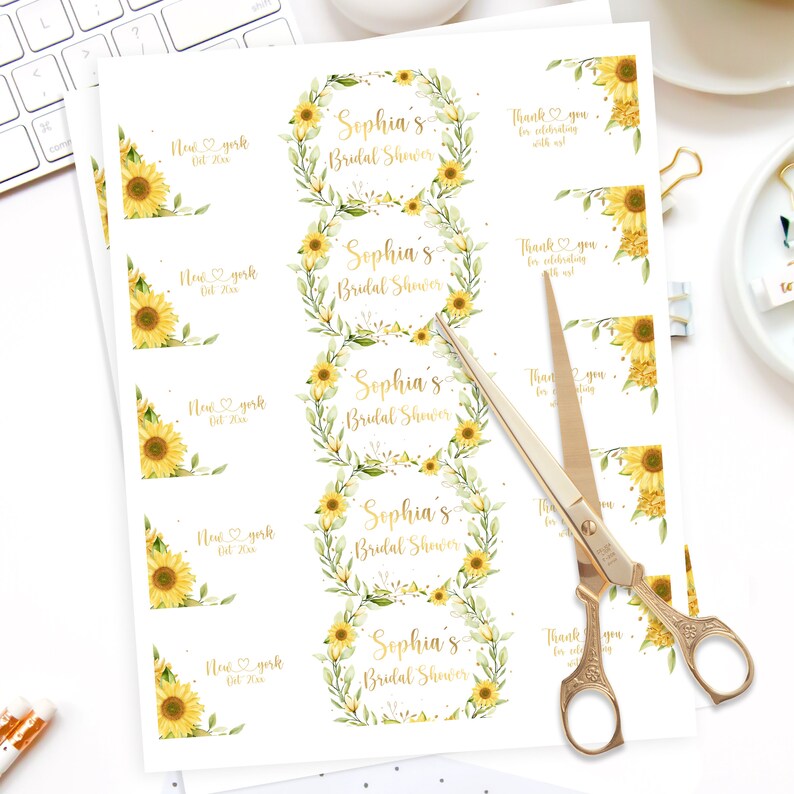 Sunflower Printable Bottle Labels Sunflower Bridal Shower - Etsy
