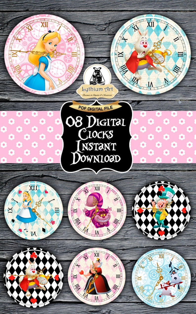 Alice in Wonderland Clocks Printable Clocks Alice in - Etsy España