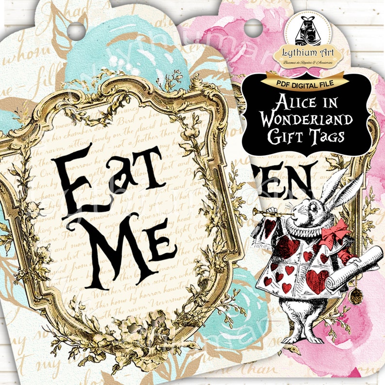 Alice In Wonderland Tags, Alice Tags, Alice Gift Tags, Wonderland Gift Tags, INSTANT DOWNLOAD, Alice Party, Tea Party, Drink Me, Eat Me Tags image 3