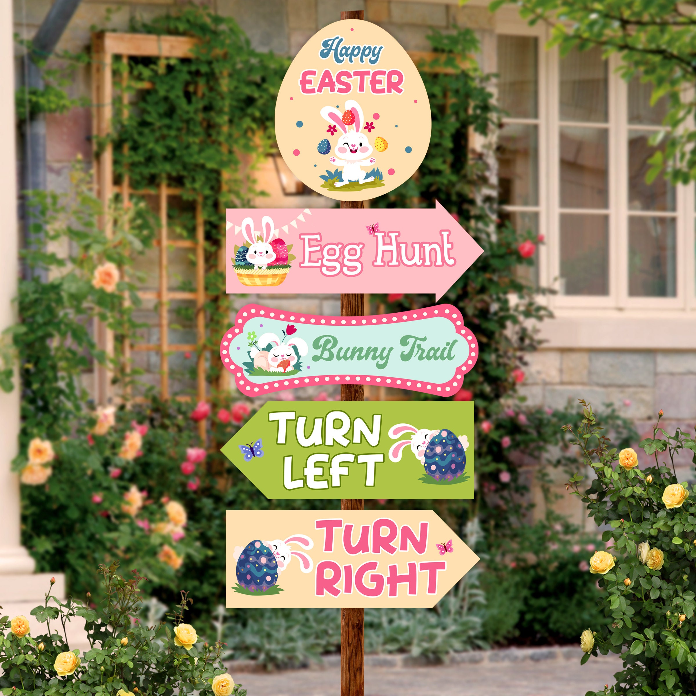 30 Cartelli Per Caccia Alle Uova Di Pasqua – Impronte Di Coniglio E Frecce – Kit Decorativo Per Giardino E Prato