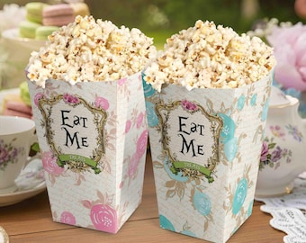 Alice in Wonderland Popcorn Box, Printable Eat Me Treat Box Template for Wonderland Party Decor