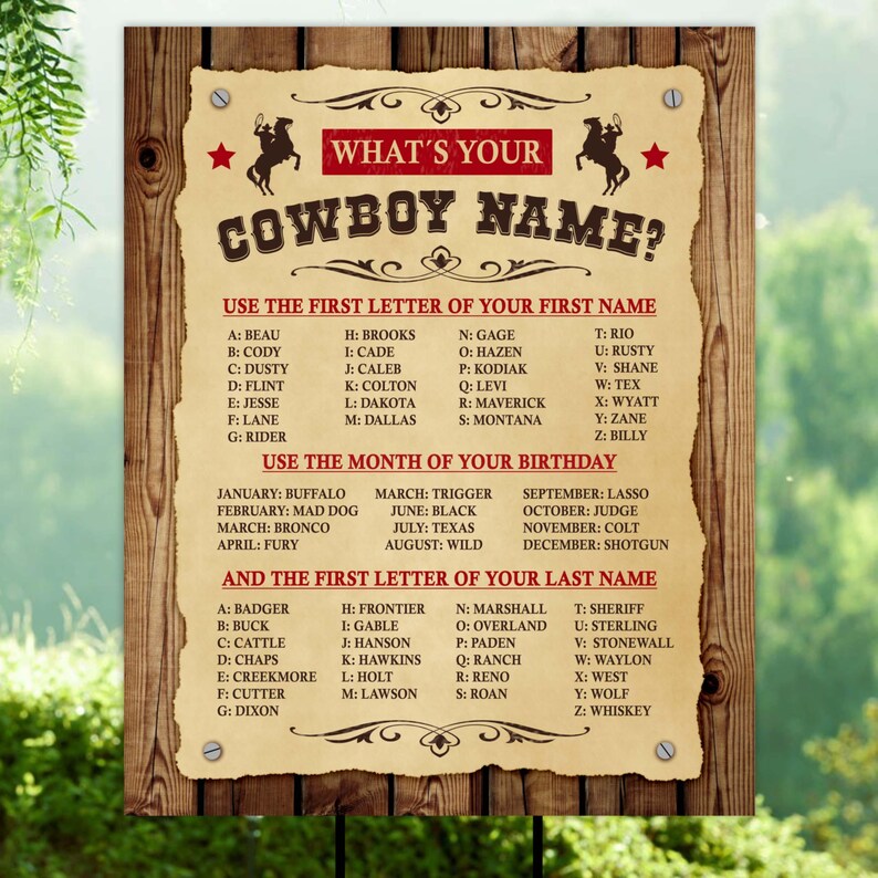 What's Your Cowboy Name Printable Game, Western Party Activity With ...