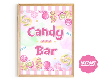 Candy Bar Party Sign, Candyland Sweet Shop Birthday Decor, Party Table Printable Sign, Candyland Party Decor, Instant Download