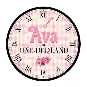 ALICE IN WONDERLAND Clock, Printable Alice Clock, Wonderland Birthday Party Decorations, Personalized Clock, Onederland Party Decor