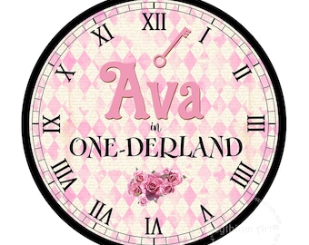 ALICE IN WONDERLAND Clock, Printable Alice Clock, Wonderland Birthday Party Decorations, Personalized Clock, Onederland Party Decor