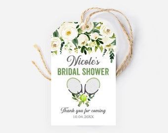 Tennis Thank You Tags, Personalized and Printable Floral Thank You Tags, Mint and White Floral Tags, Bridal Shower Favor Tag