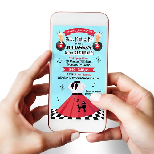 50's Birthday Invitation Jukebox Sock Hop Invite Diner - Etsy
