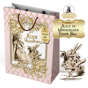 Alice in Wonderland Printable Favor Bag, Instant Download, Paper Crafting, Digital Collage Sheet