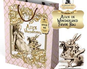 Alice in Wonderland Printable Favor Bag, Instant Download, Paper Crafting, Digital Collage Sheet