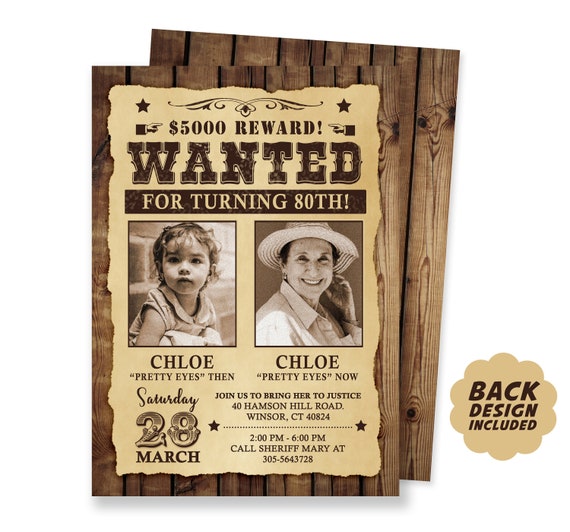 Then and Now Birthday Invitation, Adult Western Invitation, Digital Cowboy Cowgirl Party Invitation, Wanted Poster Invitation Il_570xn