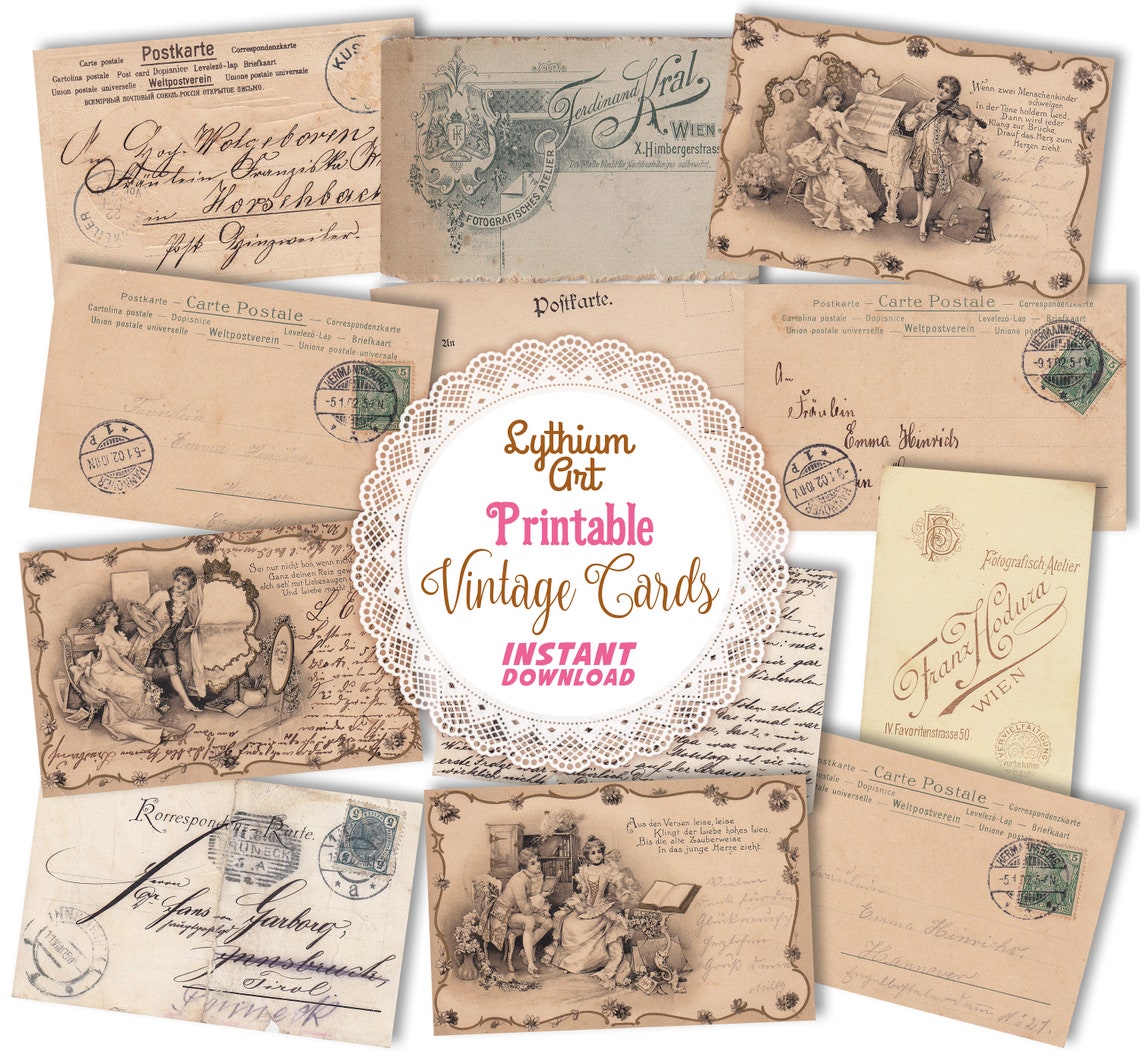 Printable Vintage Cards Instant Download Printable Papers | Etsy