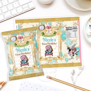 Alice in Wonderland Chip Bag Printable, Personalized Tea Party Treat ...