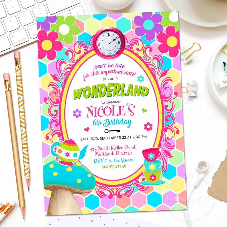 Alice In Wonderland Invitation Alice In Wonderland Birthday Etsy