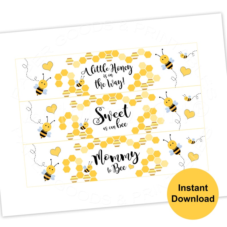 Bee Water Bottle Labels, Sweet as can bee Baby Shower Labels, Instant Download, Printable Bumble Bee Labels image 3