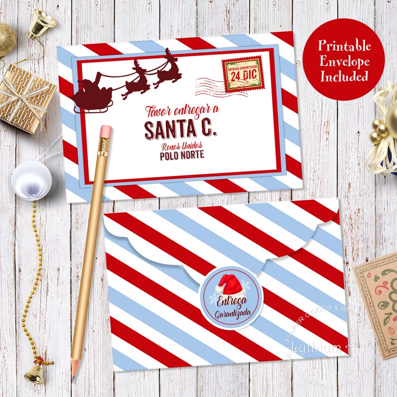 CARTA A SANTA CLAUS, Carta de Navidad Imprimible para Niños, Incluye Sobre Combinable, Carta Navideña para niños, Descarga Inmediata imagen 3