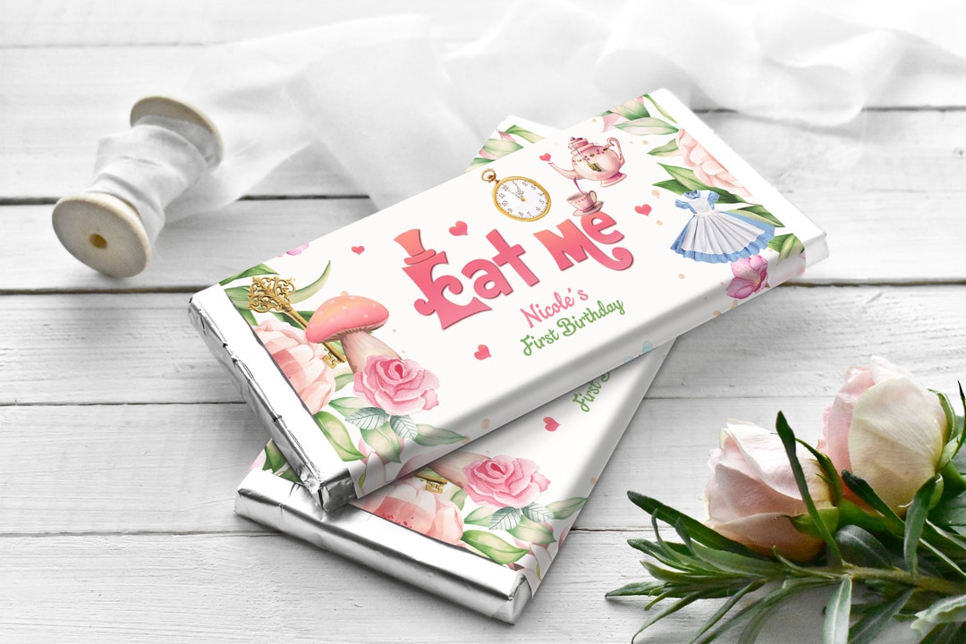 ALICE IN WONDERLAND Candy Bar Wrappers, Printable and Personalized Eat ...