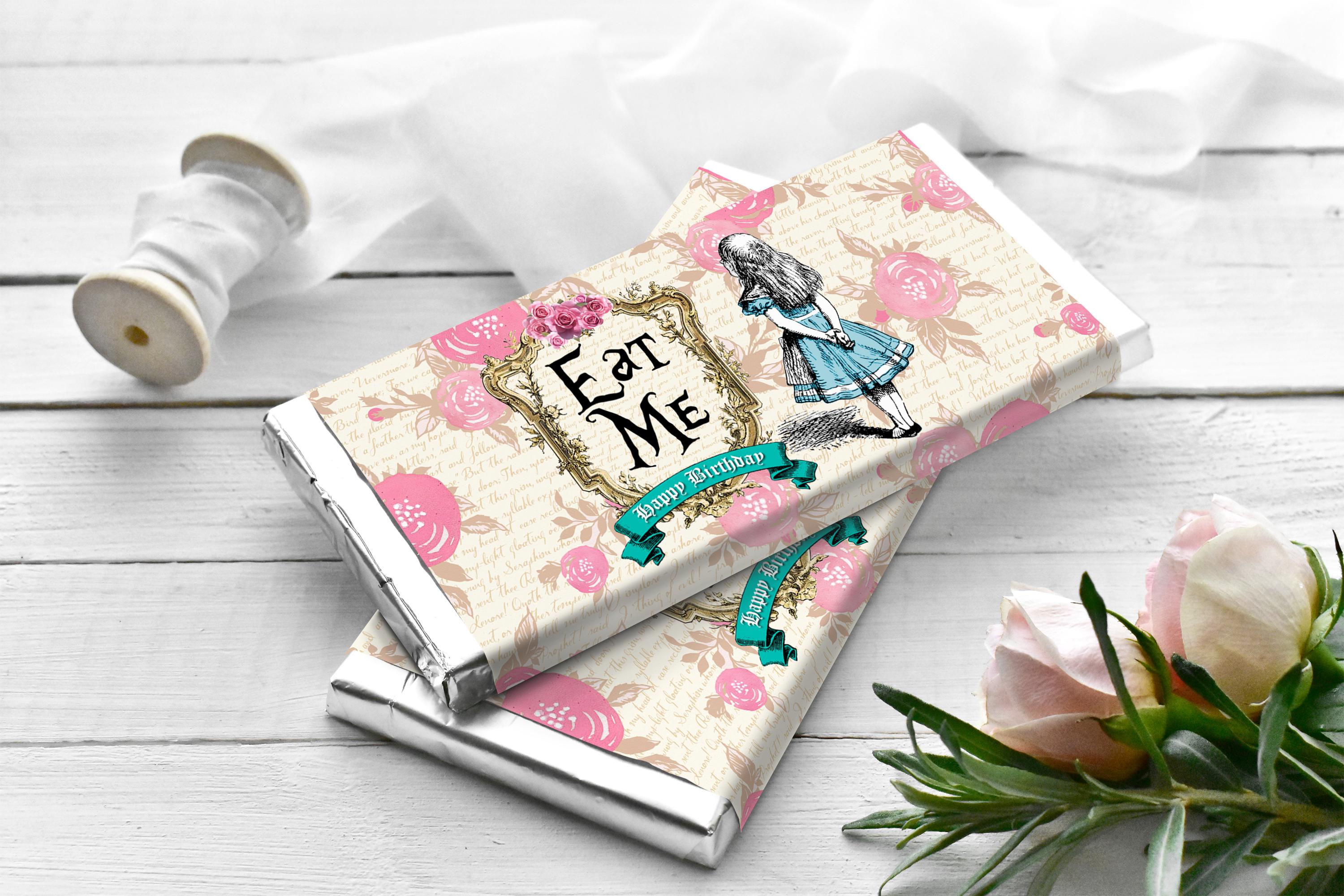 Alice in Wonderland Vintage Candy Bar Wrappers, Printable Eat Me Labels ...