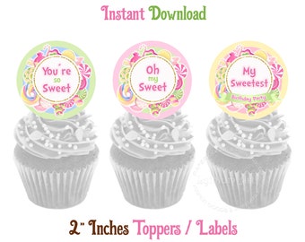 Candyland Toppers, INSTANT DOWNLOAD, Candy Toppers, Sweets Toppers, Candy Label, Candyland Decorations, Sweets Cupcake Topper, Digital File